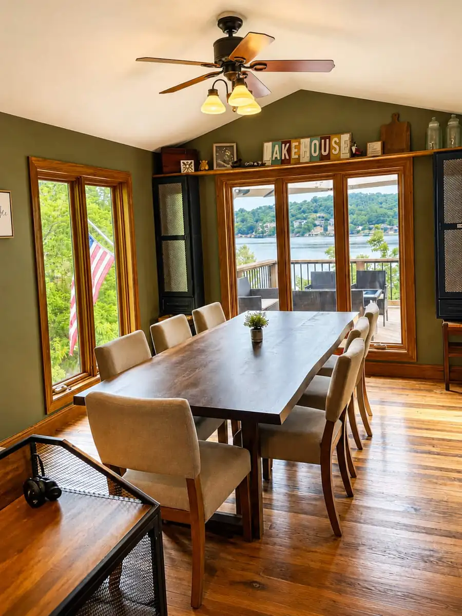 Dining room with a long table